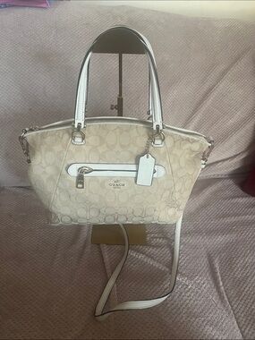 Coach Signature Canvas Prairie Satchel in Beige with White Trim